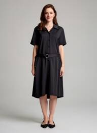 Robe mi-longue manches courtes manches courtes noir HBT femme