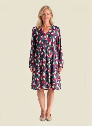 Robe mi-longue imprimé fantaisie manches longues bleu JULIE GUERLANDE femme