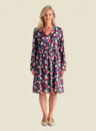 Robe mi-longue imprimé fantaisie manches longues bleu JULIE GUERLANDE femme