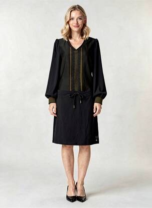 Robe mi-longue manches longues manches longues noir HBT femme