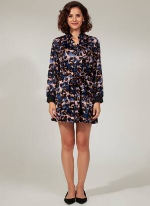 Robe courte manches longues manches longues noir COULEURS DU TEMPS femme