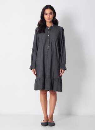 Robe mi-longue manches longues manches longues gris MUSTANG femme