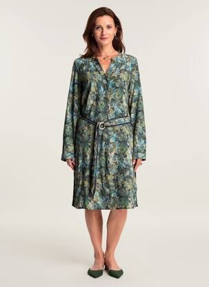 Robe mi-longue imprimé fantaisie manches longues vert JULIE GUERLANDE femme