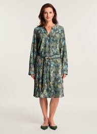 Robe mi-longue imprimé fantaisie manches longues vert JULIE GUERLANDE femme