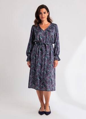 Robe mi-longue imprimé fantaisie manches longues bleu LA FIANCÉE femme