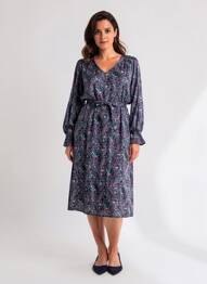 Robe mi-longue imprimé fantaisie manches longues bleu LA FIANCÉE femme