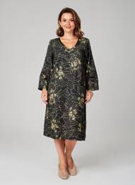 Robe mi-longue imprimé fantaisie manches longues noir POISSONS BLANCS femme