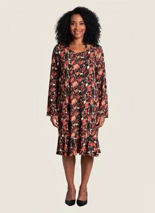 Robe mi-longue imprimé fantaisie manches longues noir LA FIANCÉE femme