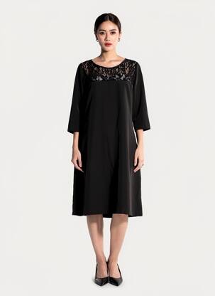 Robe mi-longue manches 3/4 manches 3/4 noir LILI & CAROLINE femme