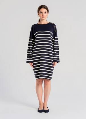 Robe pull coupe droite manches longues bleu C'EST BEAU LA VIE femme