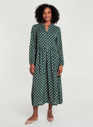Robe longue manches longues manches longues vert C'EST BEAU LA VIE femme