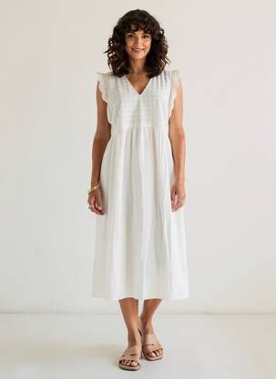 Robe mi-longue manches courtes manches courtes blanc CULTURE femme