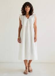 Robe mi-longue manches courtes manches courtes blanc CULTURE femme