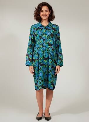 Robe mi-longue imprimé fleurs manches longues bleu LA FIANCÉE femme