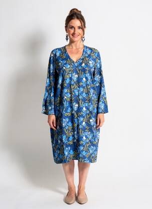 Robe mi-longue imprimé fantaisie manches longues bleu LE PETIT BAIGNEUR femme