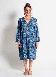 Robe mi-longue imprimé fantaisie manches longues bleu LE PETIT BAIGNEUR femme