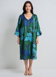 Robe mi-longue manches 3/4 manches 3/4 bleu POISSONS BLANCS femme