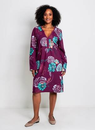 Robe mi-longue imprimé fantaisie manches longues violet LA FIANCÉE femme