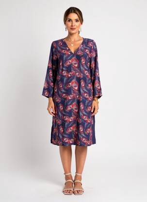 Robe mi-longue imprimé fantaisie manches longues bleu LA FIANCÉE femme