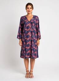Robe mi-longue imprimé fantaisie manches longues bleu LA FIANCÉE femme