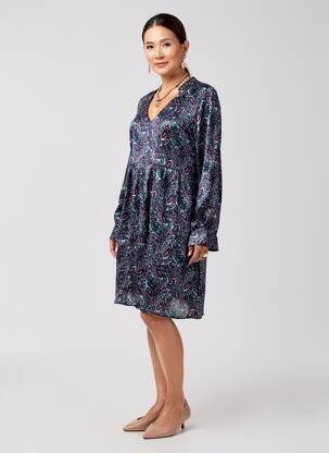 Robe mi-longue imprimé fantaisie manches longues bleu LA FIANCÉE femme