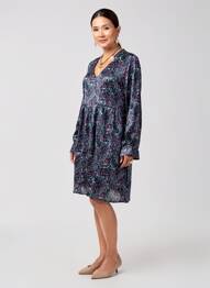 Robe mi-longue imprimé fantaisie manches longues bleu LA FIANCÉE femme