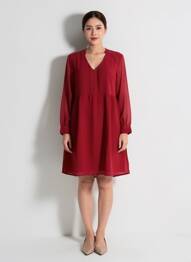 Robe mi-longue tissage crêpe manches longues rouge LA FIANCÉE femme