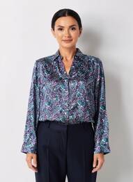 Chemisier imprimé fantaisie manches longues bleu LA FIANCÉE femme
