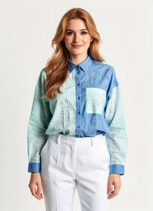 Chemisier coupe droite manches longues bleu C'EST BEAU LA VIE femme