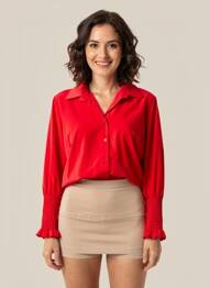 Chemisier coupe droite manches longues rouge COULEURS DU TEMPS femme