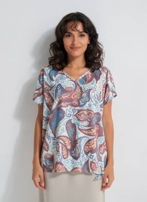 Top imprimé fantaisie manches courtes bleu CECIL femme