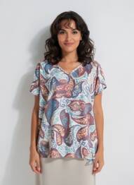Top imprimé fantaisie manches courtes bleu CECIL femme