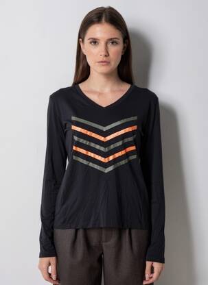 T-shirt sérigraphie floquée manches longues noir HBT femme