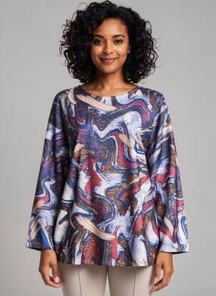 Pull coupe droite manches longues bleu COULEURS DU TEMPS femme