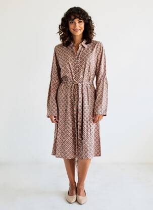 Robe mi-longue imprimé fantaisie manches longues rouge C'EST BEAU LA VIE femme