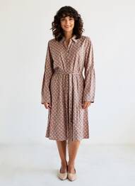 Robe mi-longue imprimé fantaisie manches longues rouge C'EST BEAU LA VIE femme