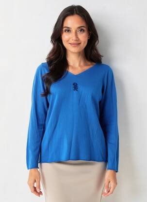 Pull coupe cintrée manches longues bleu DIPLODOCUS femme
