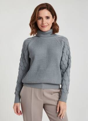 Pull col roulé coupe cintrée manches longues gris MERI & ESCA femme