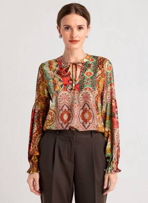 Blouse imprimé fantaisie manches longues rouge GEISHA femme