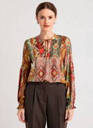 Blouse imprimé fantaisie manches longues rouge GEISHA femme