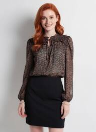 Blouse imprimé fantaisie manches longues marron B.YOUNG femme