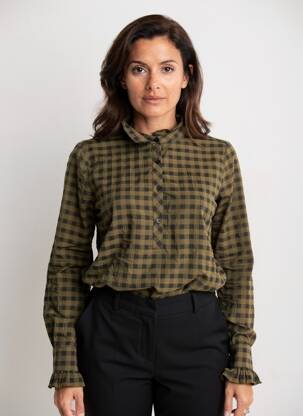 Chemisier col mao manches longues vert GEISHA femme