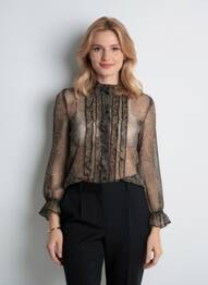 Chemisier imprimé fantaisie manches longues noir B.YOUNG femme