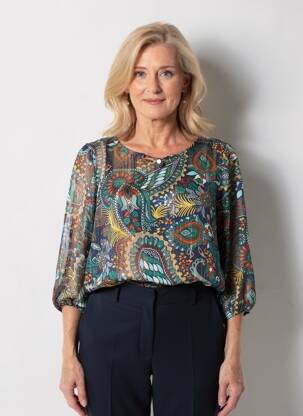 Blouse imprimé fantaisie manches longues bleu CHRISTINE LAURE femme