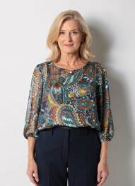 Blouse imprimé fantaisie manches longues bleu CHRISTINE LAURE femme