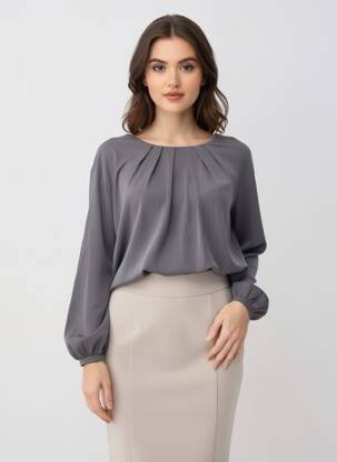 Blouse fermeture boutonnée au dos manches longues gris B.YOUNG femme