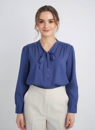 Chemisier coupe droite manches longues bleu AGATHE & LOUISE femme