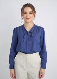 Chemisier coupe droite manches longues bleu AGATHE & LOUISE femme