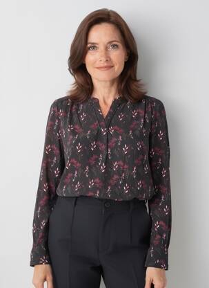 Blouse imprimé fantaisie manches longues noir JULIE GUERLANDE femme