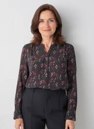 Blouse imprimé fantaisie manches longues noir JULIE GUERLANDE femme
